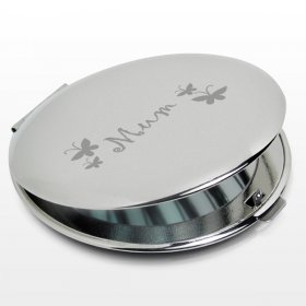 Mum Round Compact Mirror - Nickel Plated