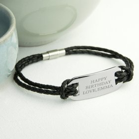 Leather Statement Personalised Men's Bracelet - Black